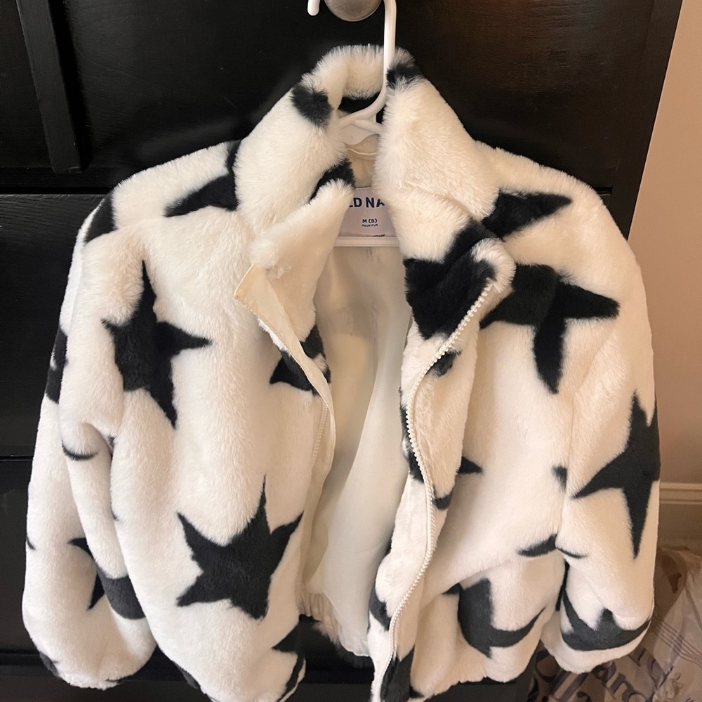 White w black stars furry jacket. Worn twice
